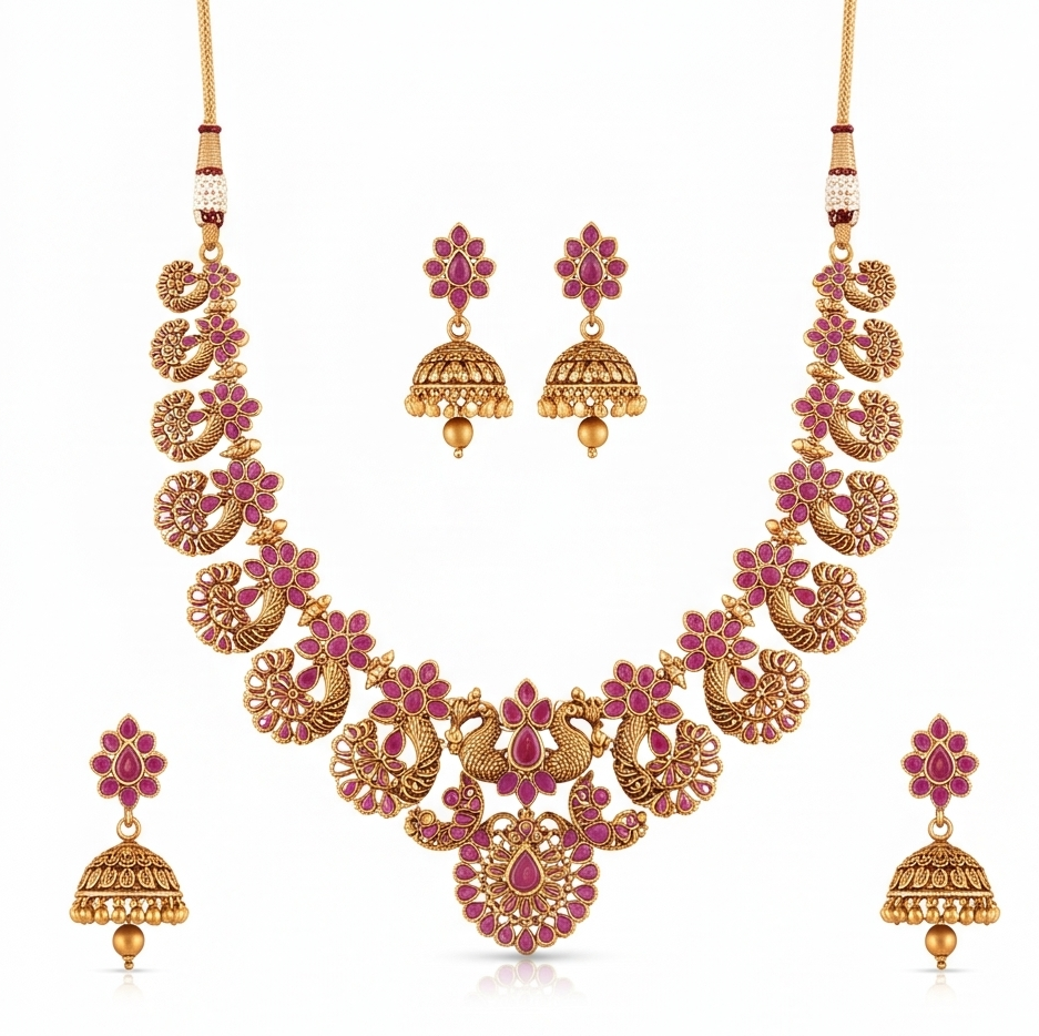 Ruby Zircon Necklace Set