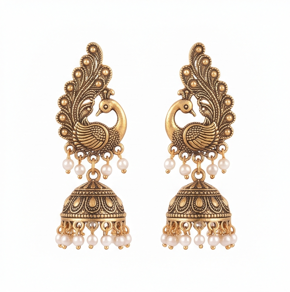 Antique Peacock Jhumka Earrings