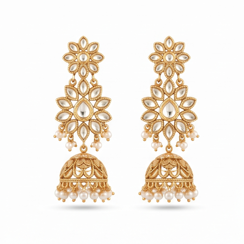 Jadau Kundan Floral Jhumka