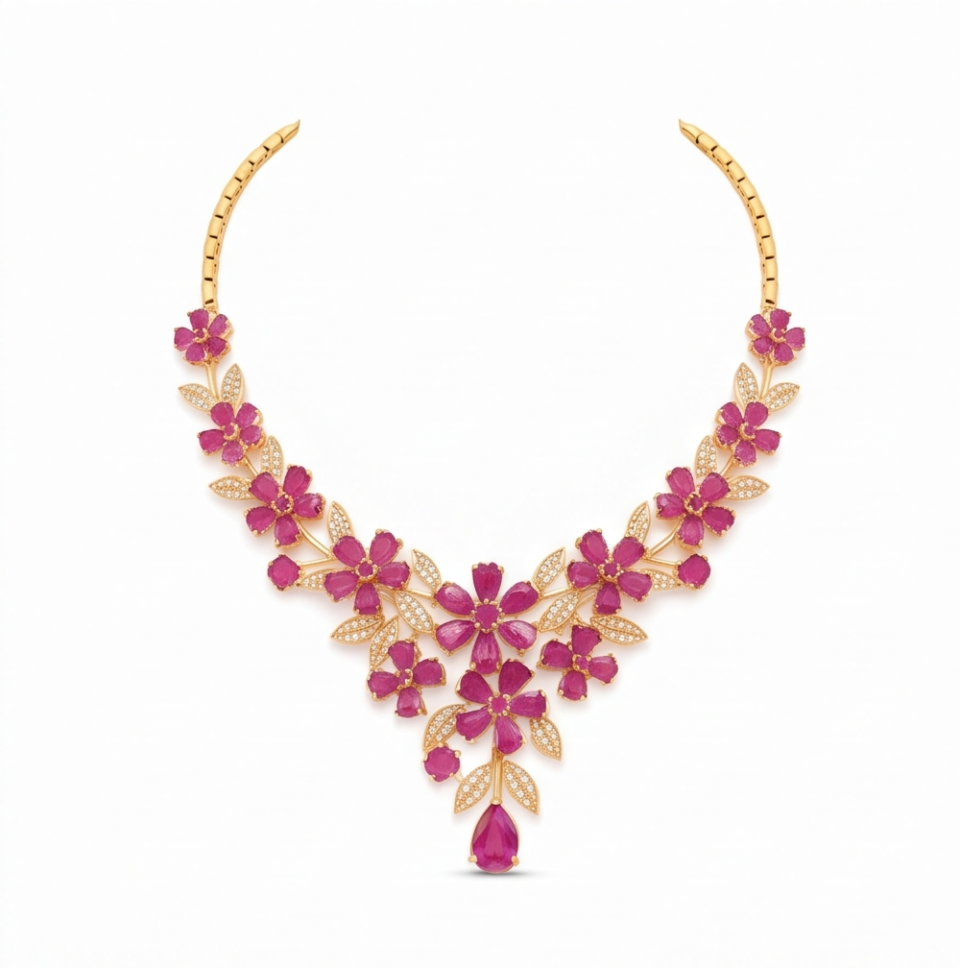 Ruby AD Floral Necklace Set