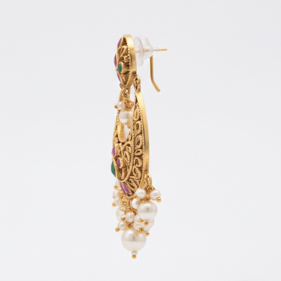 Chandbali Earrings with Pearl Drops