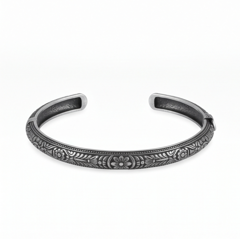 Oxidized Silver Cuff Bangle