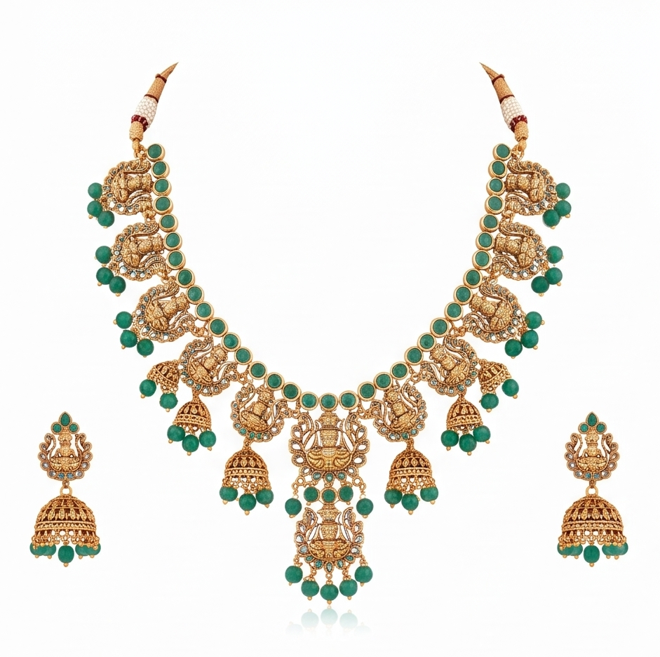 Green Kemp Bridal Necklace Set